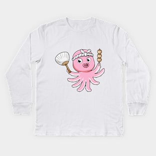 Octopus as vendor with feather duster and skewer Kids Long Sleeve T-Shirt